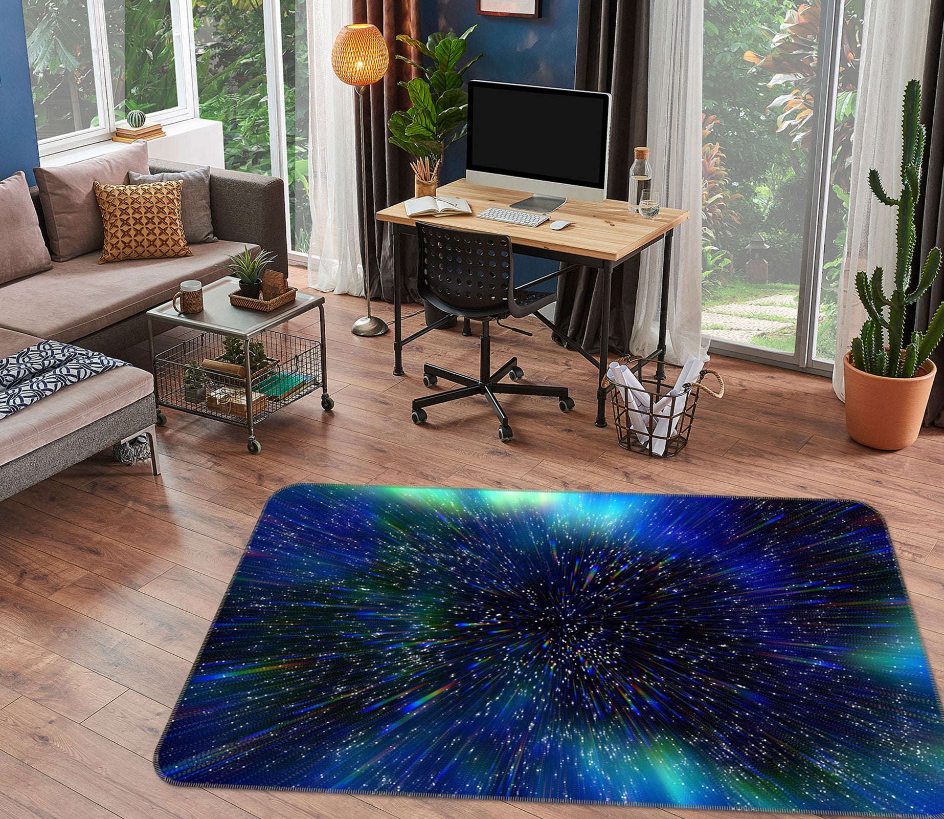 3D Navy Blue Pattern 26224 Non Slip Rug Mat