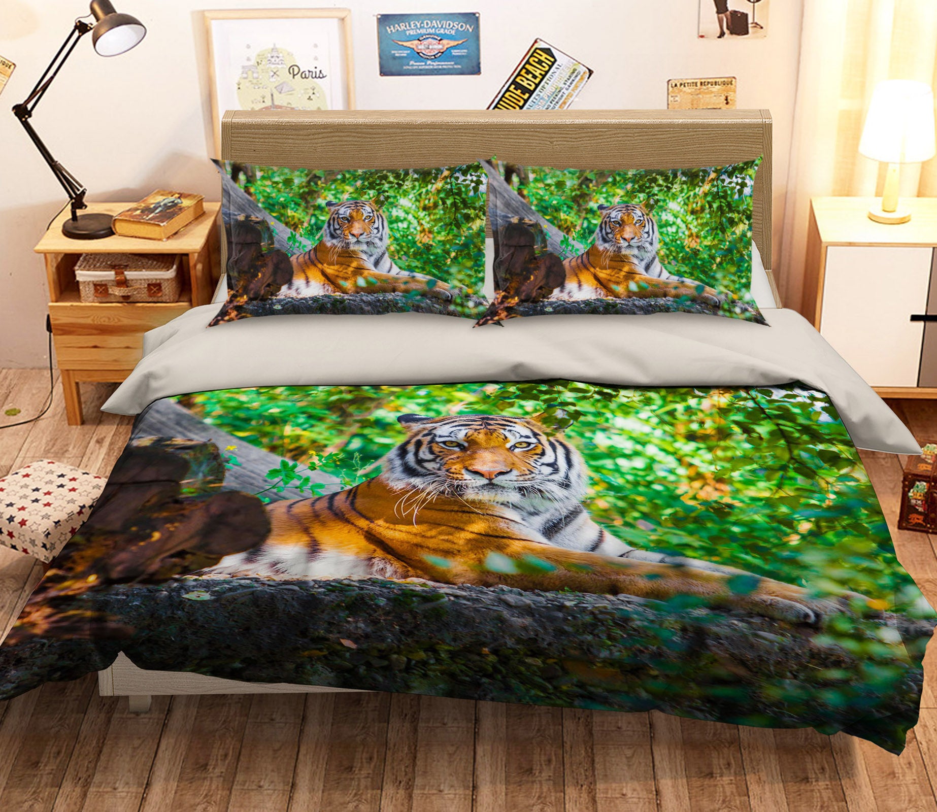 3D Tiger Forest 128 Bed Pillowcases Quilt