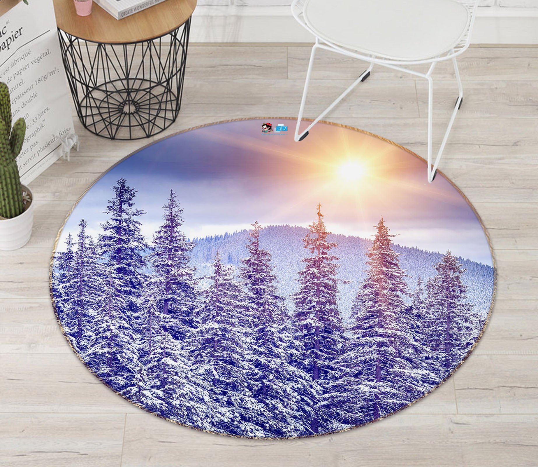 3D Snow Forest 75098 Round Non Slip Rug Mat