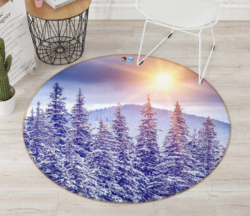 3D Snow Forest 75098 Round Non Slip Rug Mat