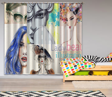 3D Blue Hair Model 005 Curtains Drapes