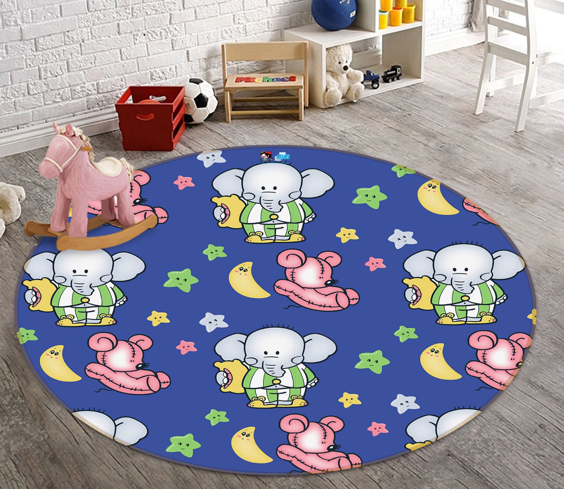 3D Star Elephant Pattern 75058 Round Non Slip Rug Mat