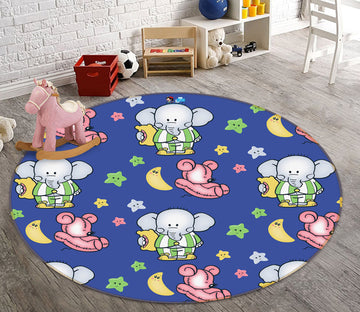 3D Star Elephant Pattern 75058 Round Non Slip Rug Mat
