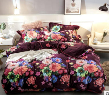 3D Crimson Flowers 30244 Bed Pillowcases Quilt