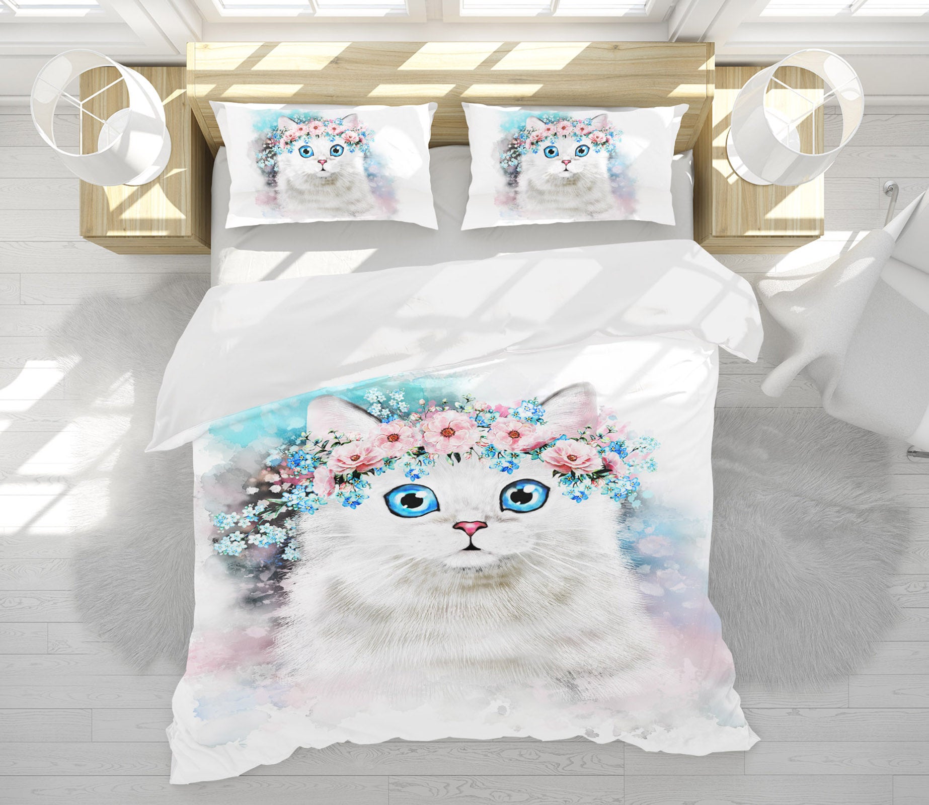 3D White Cat 15048 Bed Pillowcases Quilt