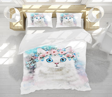 3D White Cat 15048 Bed Pillowcases Quilt
