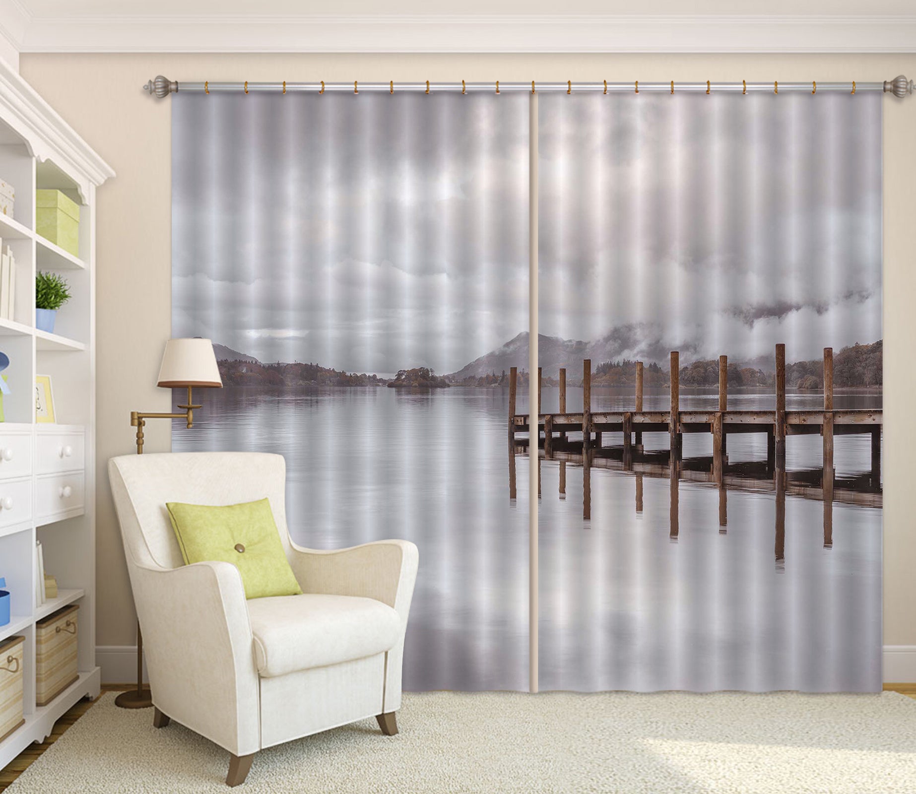 3D Wood Dock Lake 065 Assaf Frank Curtain Curtains Drapes