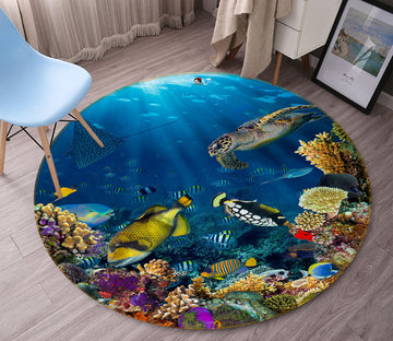 3D Seabed Fish 69075 Round Non Slip Rug Mat