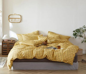 3D Yellow Grid 30027 Bed Pillowcases Quilt