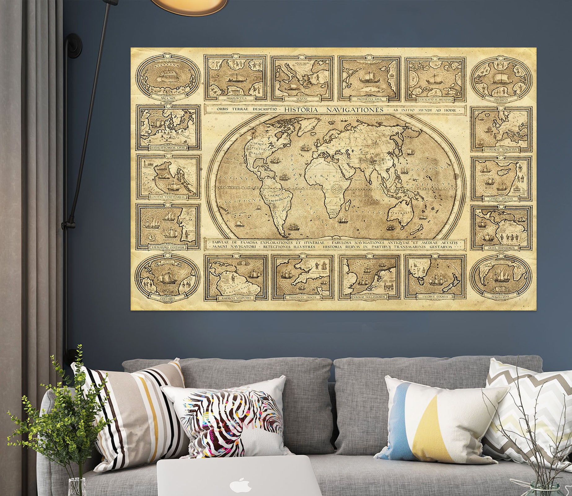 3D Gold Pattern 126 World Map Wall Sticker
