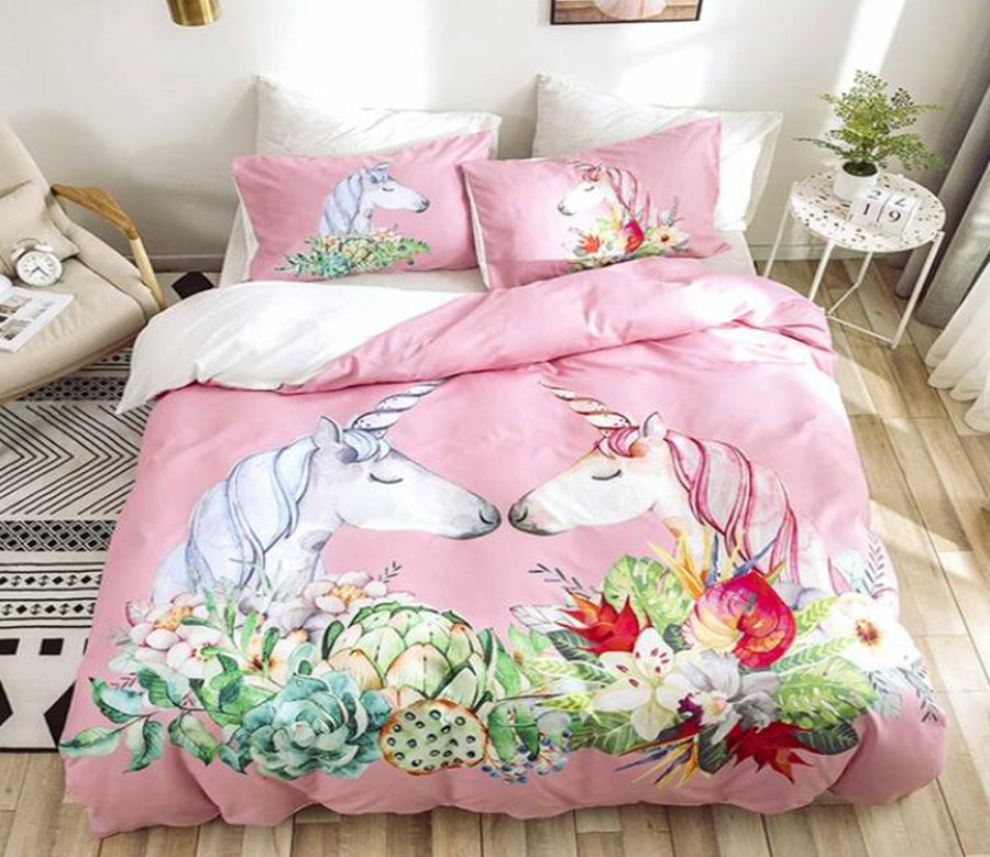 3D Two Unicorns 7030 Bed Pillowcases Quilt