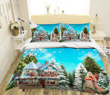 3D Snow House 45049 Christmas Quilt Duvet Cover Xmas Bed Pillowcases