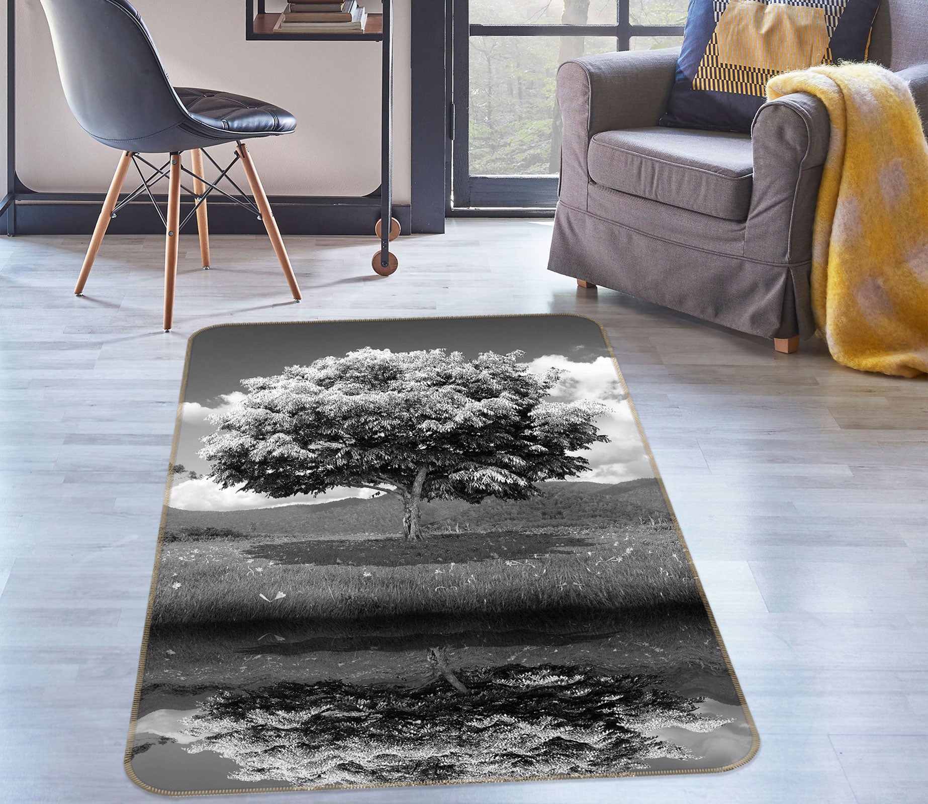 3D Black White Trees 76125 Non Slip Rug Mat