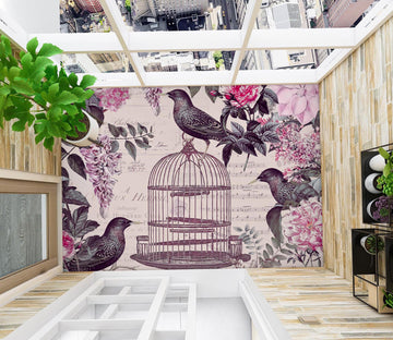 3D Birdcage Pink Flower Bush 140134 Andrea Haase Floor Mural