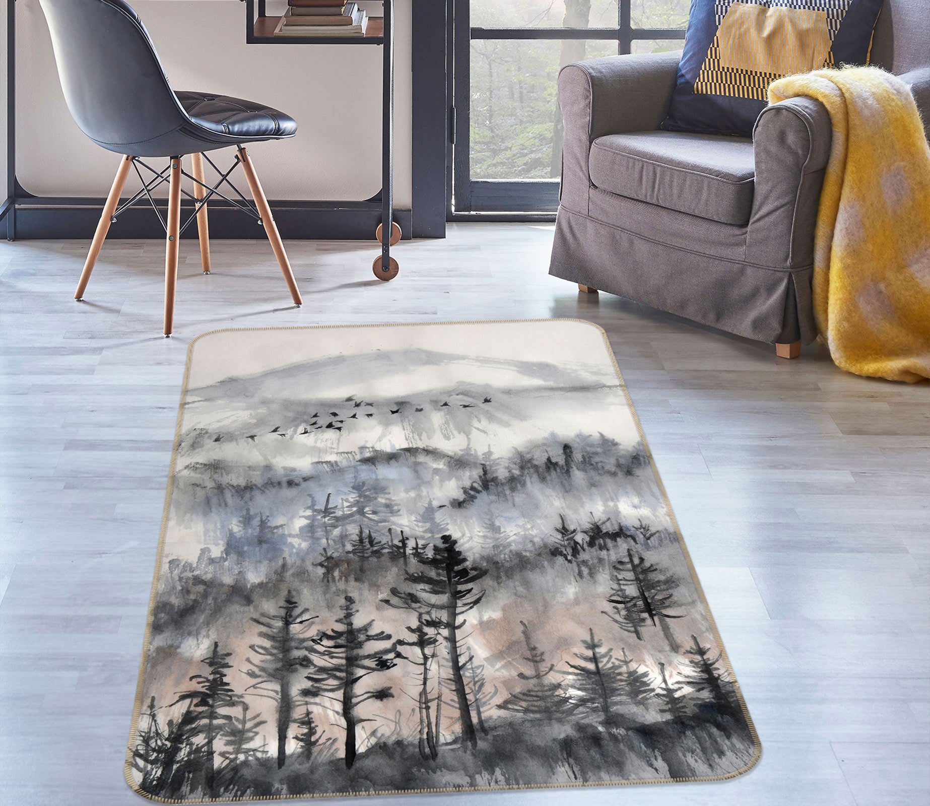 3D Mountain Forest 33049 Non Slip Rug Mat