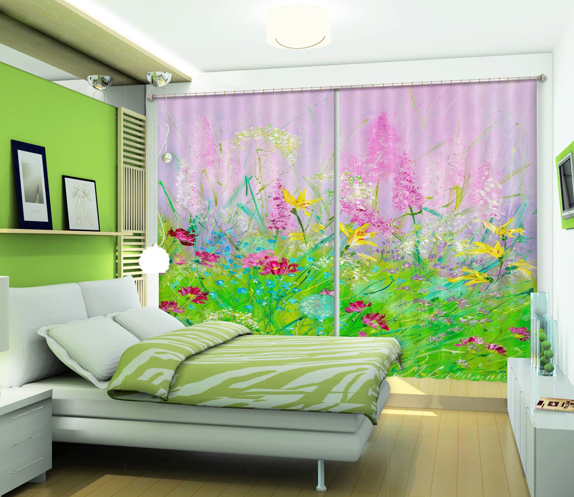 3D Green Grass Flower 396 Skromova Marina Curtain Curtains Drapes