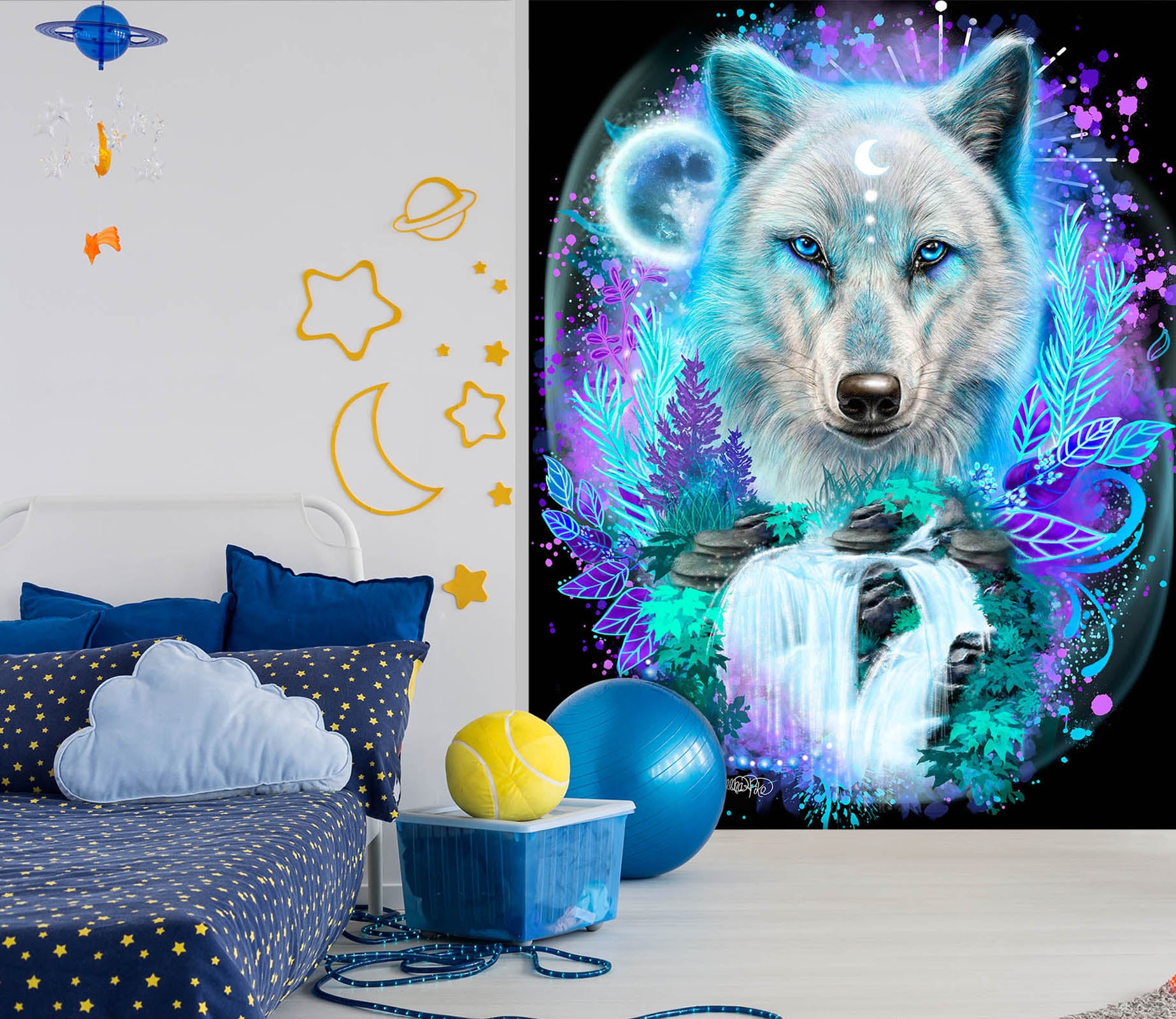 3D Moon Wolf 8481 Sheena Pike Wall Mural Wall Murals