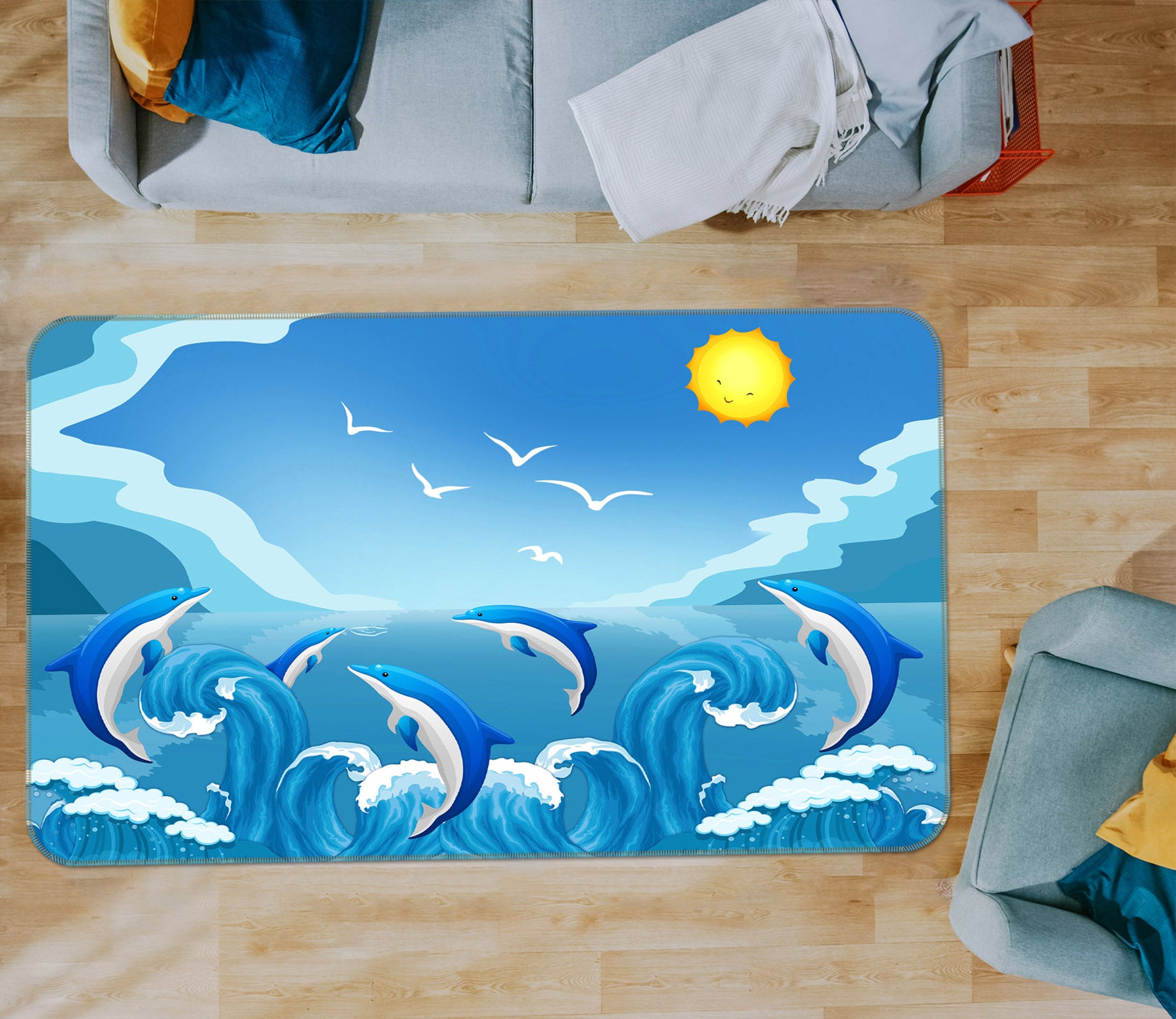 3D Dolphin Waves 34035 Non Slip Rug Mat