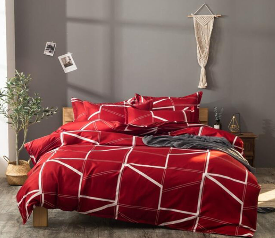 3D Red Line 13057 Bed Pillowcases Quilt