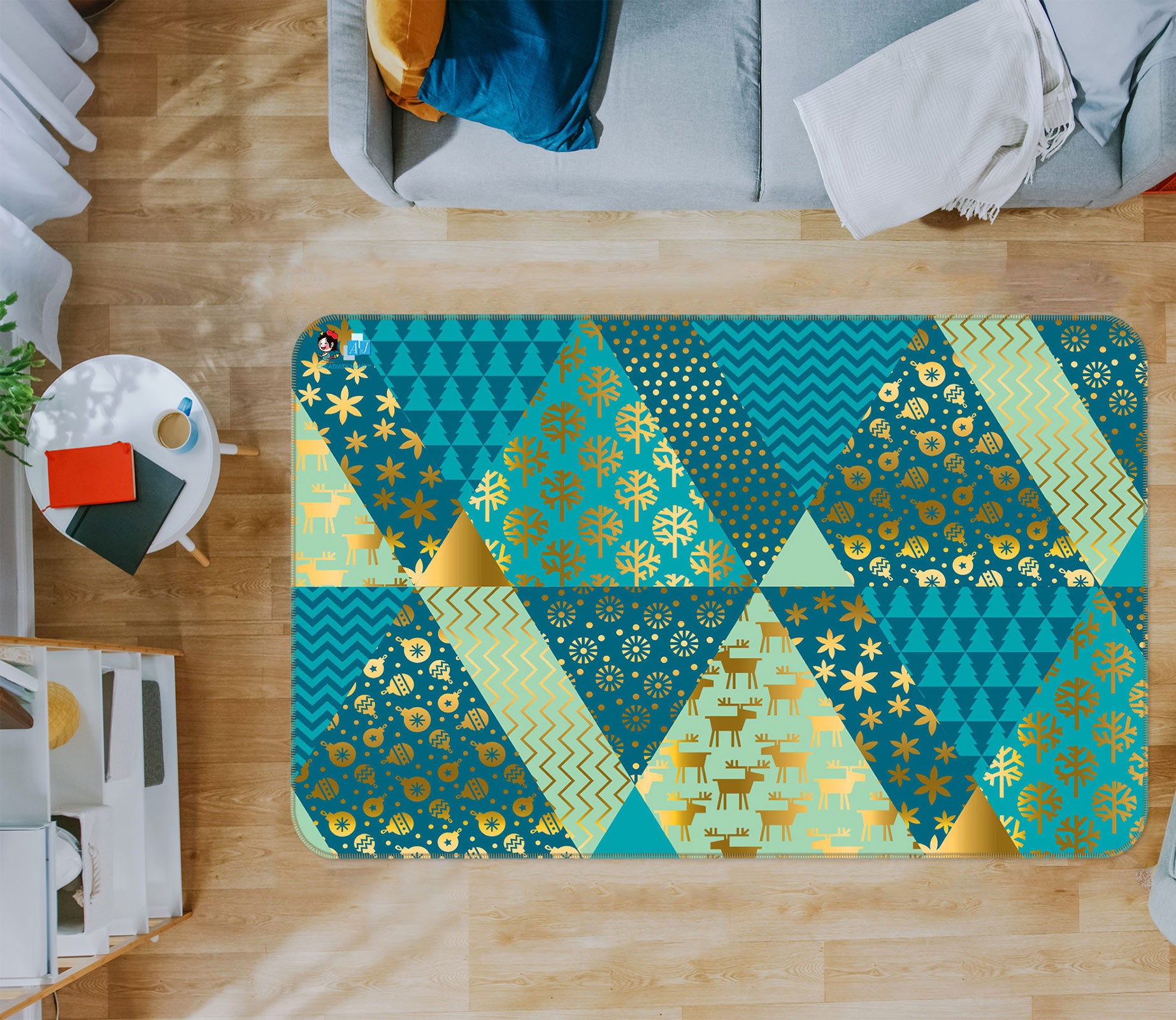 3D Green Triangle 54256 Christmas Non Slip Rug Mat Xmas