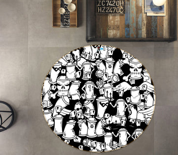 3D Black White Graffiti Spray 81226 Round Non Slip Rug Mat