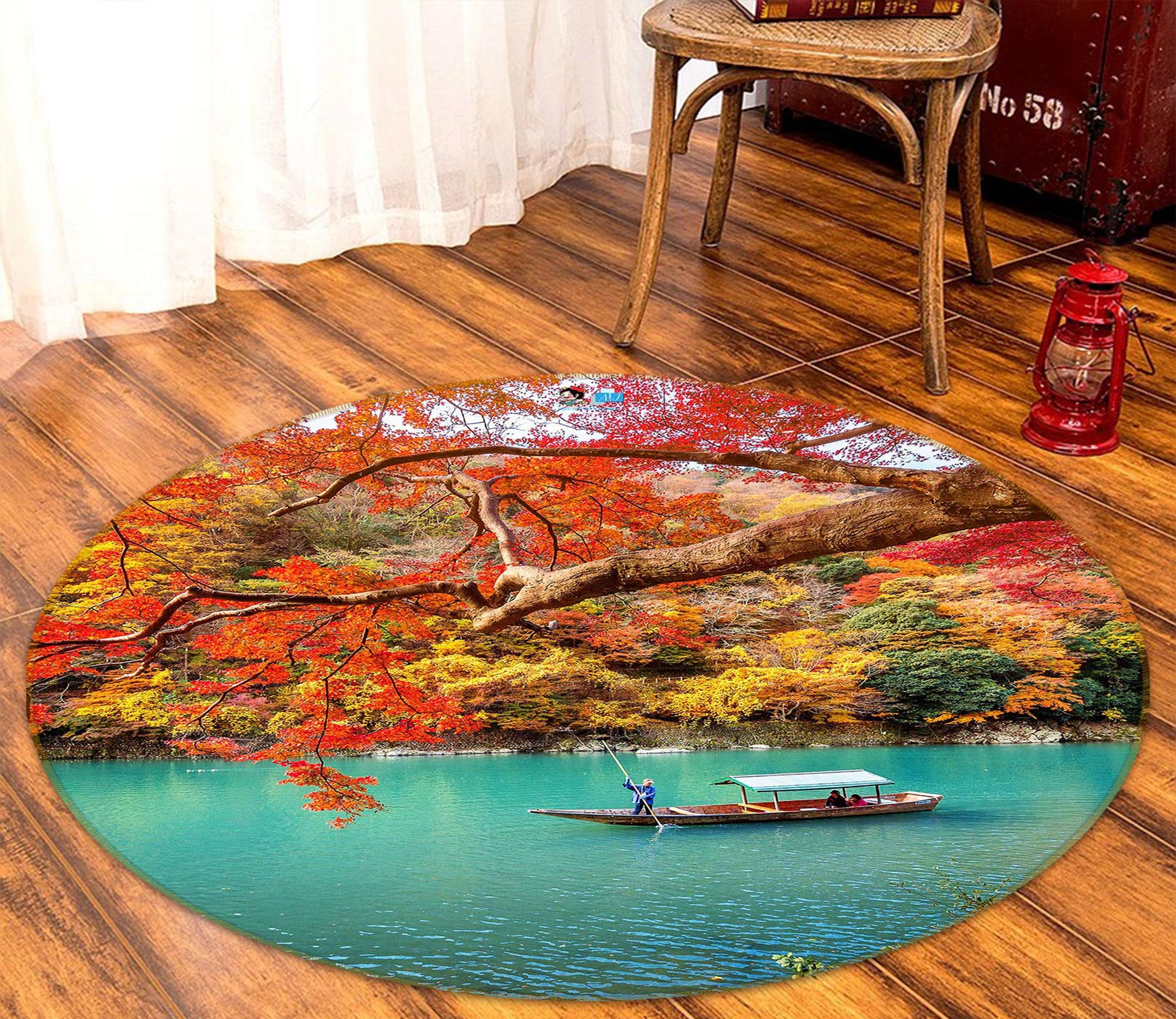 3D Trees Vessel 80241 Round Non Slip Rug Mat