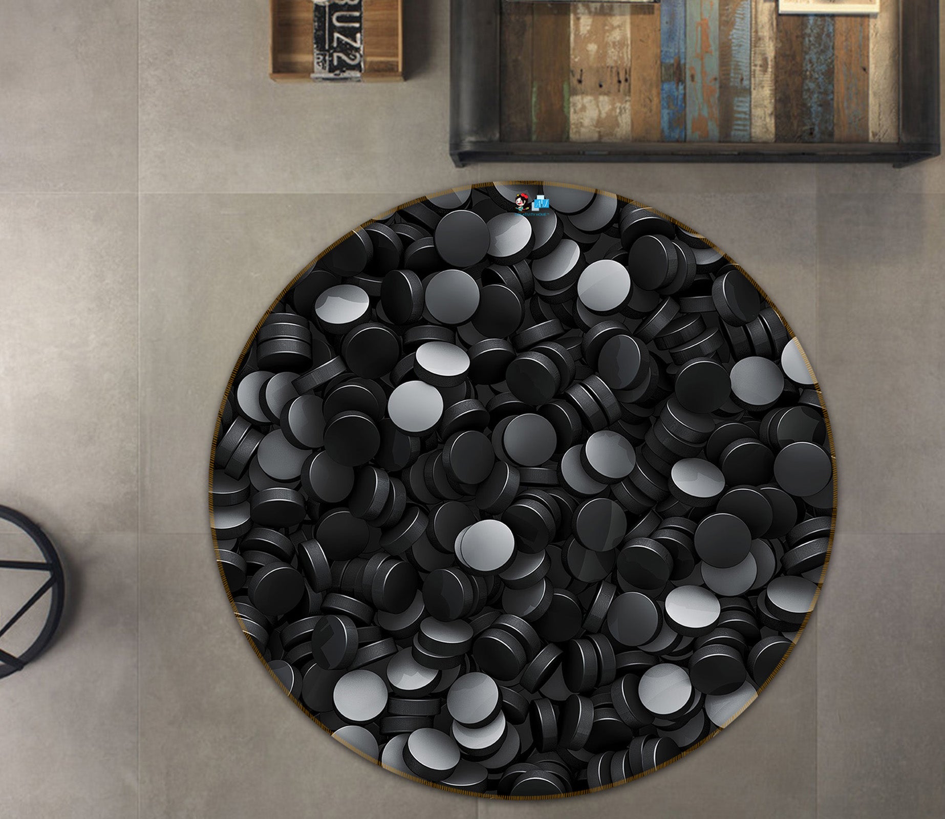 3D Black Stone 74134 Round Non Slip Rug Mat