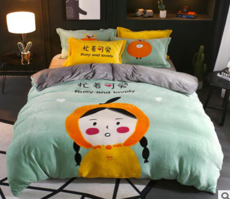 3D Cartoon Female Doll 17024 Bed Pillowcases Quilt