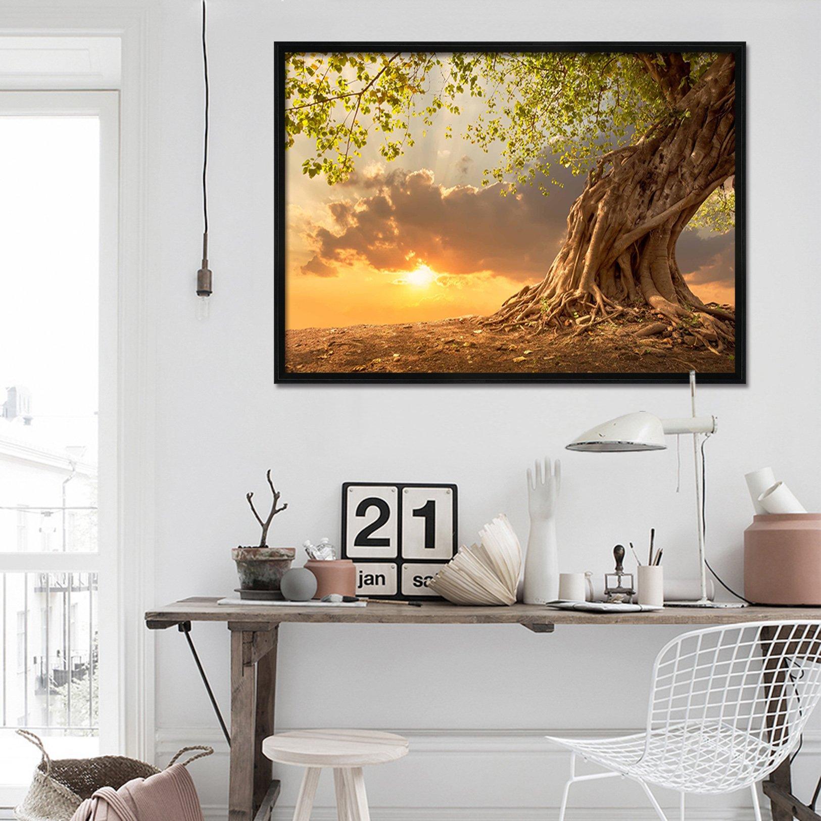 3D Big Tree Sunset 196 Fake Framed Print Painting Wallpaper AJ Creativity Home 