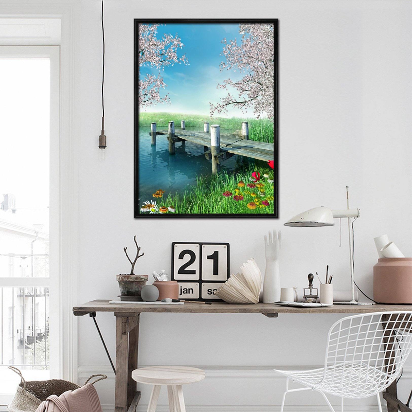 3D Riverside Flowers 149 Fake Framed Print Painting Wallpaper AJ Creativity Home 