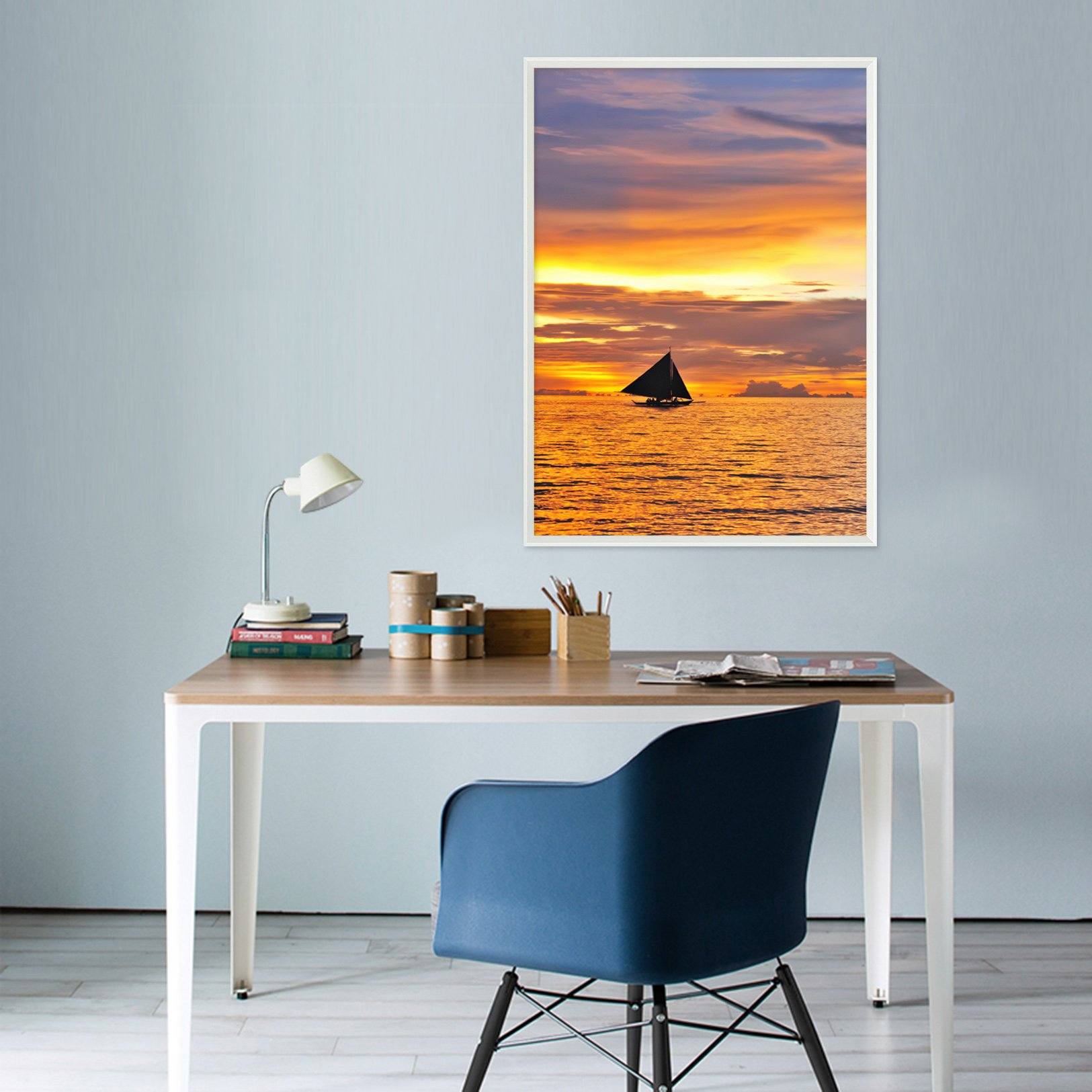 3D Evening Boat 026 Fake Framed Print Painting Wallpaper AJ Creativity Home 