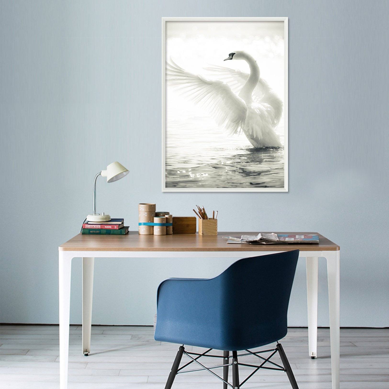3D Swan Dancing 055 Fake Framed Print Painting Wallpaper AJ Creativity Home 