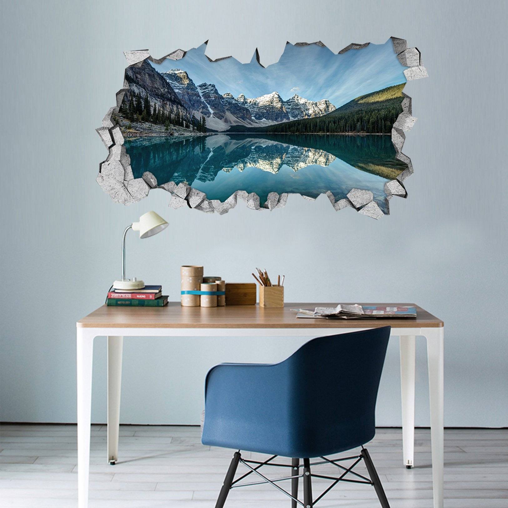 3D Peaceful Lake Scenery 027 Broken Wall Murals Wallpaper AJ Wallpaper 