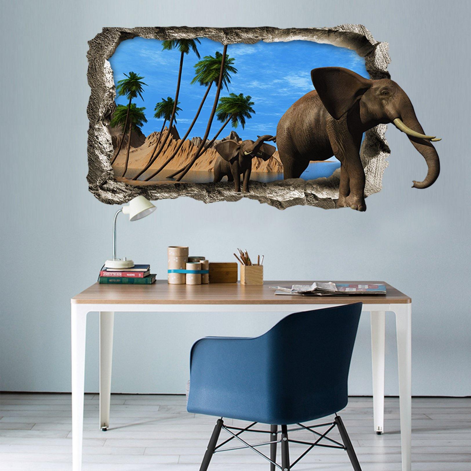 3D Seaside Elephants 149 Broken Wall Murals Wallpaper AJ Wallpaper 