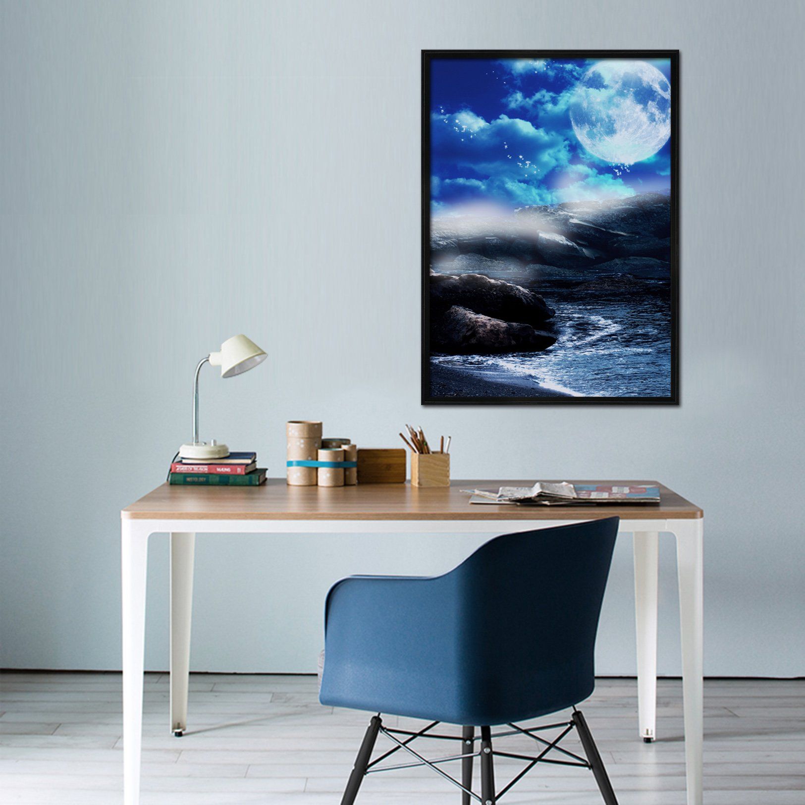 3D Moon Lake 147 Fake Framed Print Painting Wallpaper AJ Creativity Home 