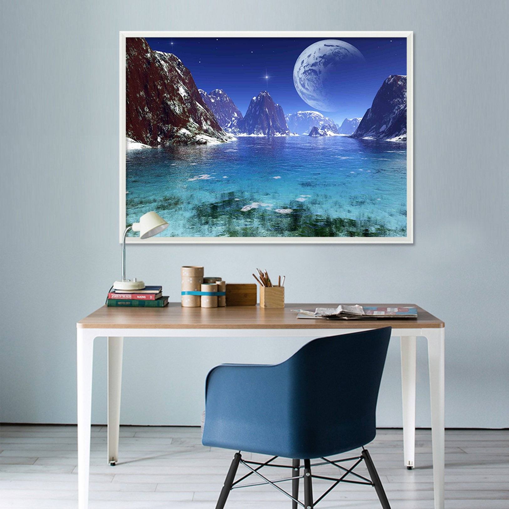 3D Moon Mountain 070 Fake Framed Print Painting Wallpaper AJ Creativity Home 