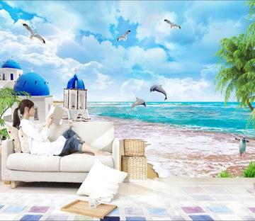 3D Beach Seaside Dolphin Wallpaper AJ Wallpaper 1 
