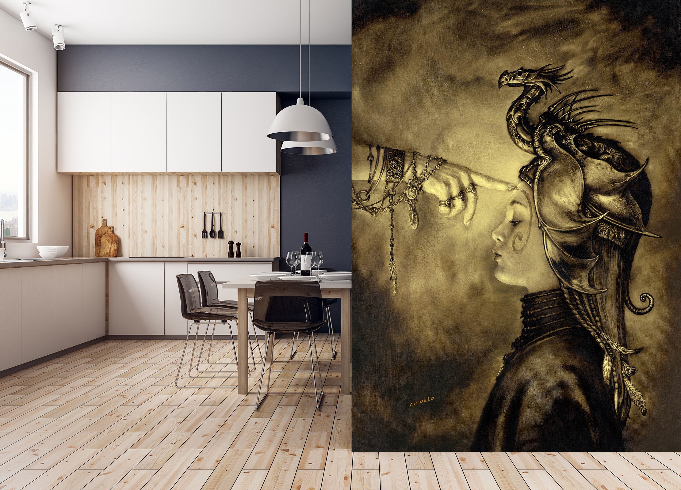 3D Finger Dragon Girl 7140 Ciruelo Wall Mural Wall Murals