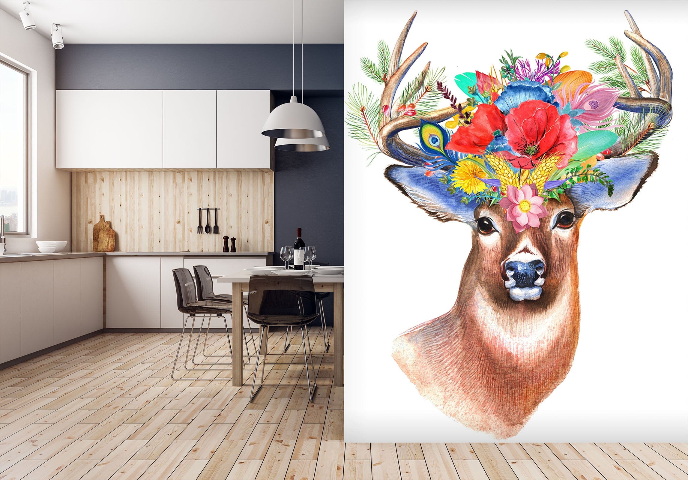 3D Deer Flower 122 Wall Murals Wallpaper AJ Wallpaper 2 