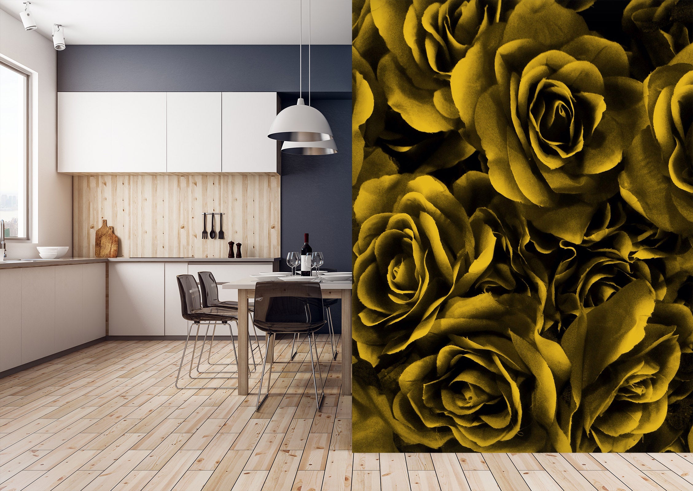 3D Black Gold Flowers 58192 Wall Murals
