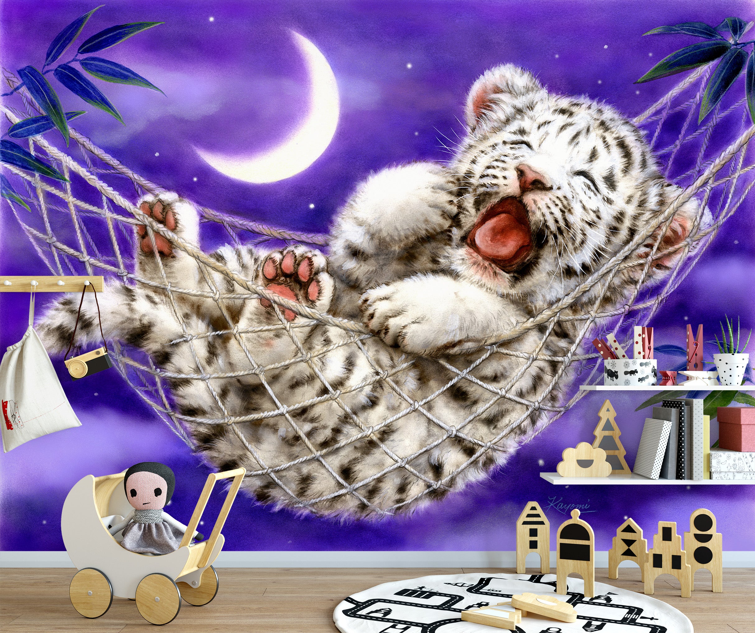 3D Lion Baby Moon 5419 Kayomi Harai Wall Mural Wall Murals