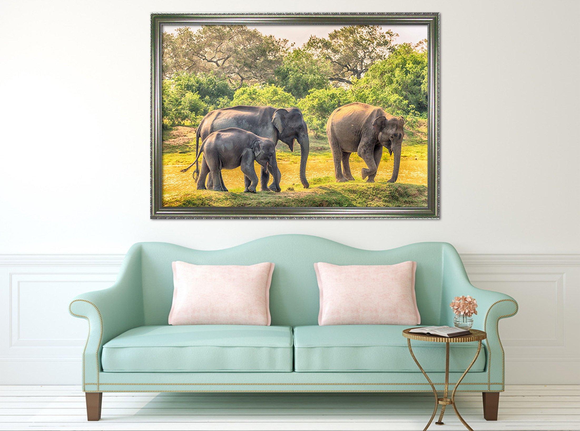 3D Elephant Walking 060 Fake Framed Print Painting Wallpaper AJ Creativity Home 