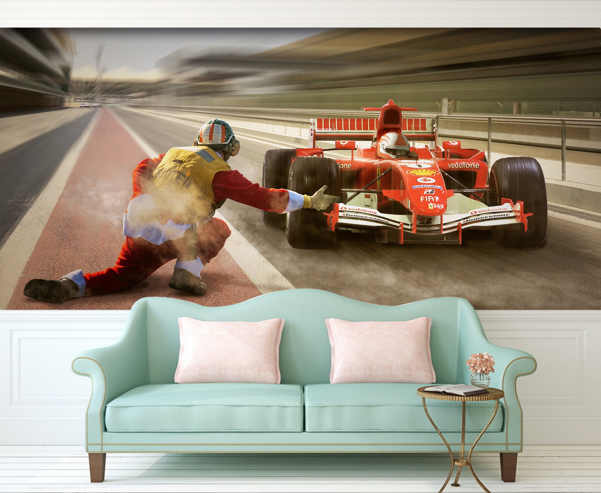 3D Orange Racing 187 Vehicle Wall Murals