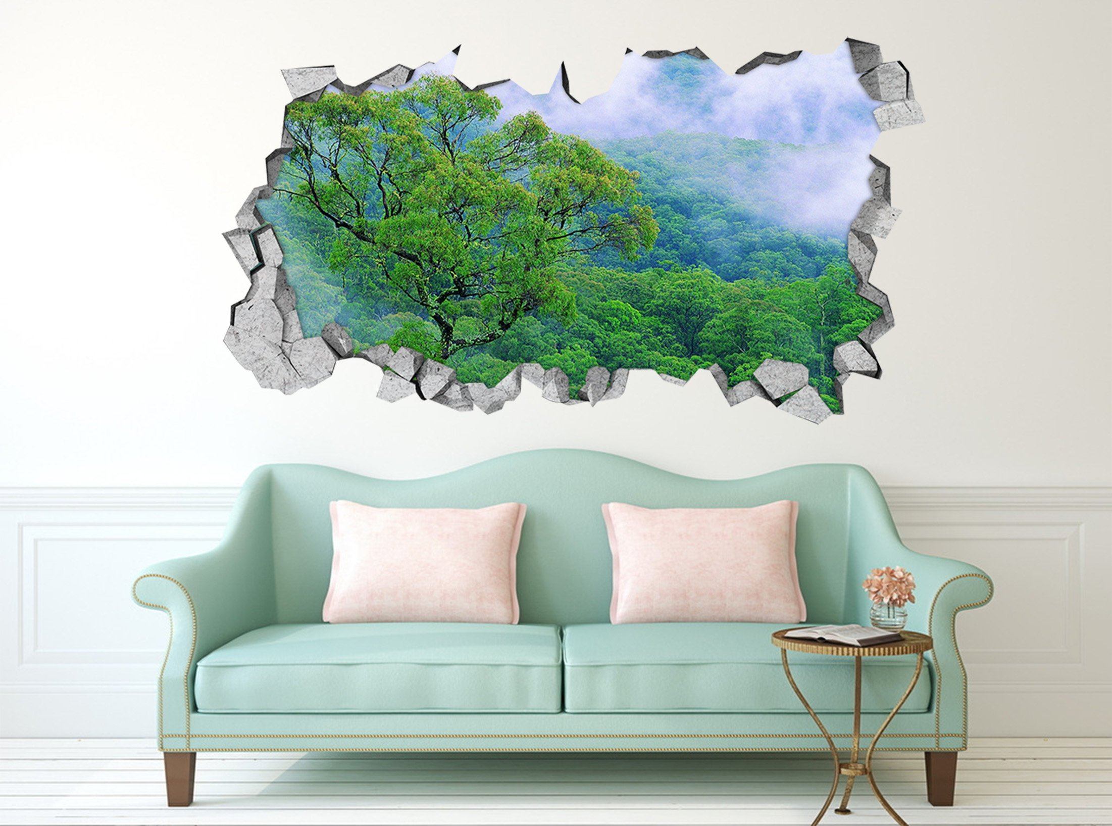3D Misty Forest Trees 020 Broken Wall Murals Wallpaper AJ Wallpaper 