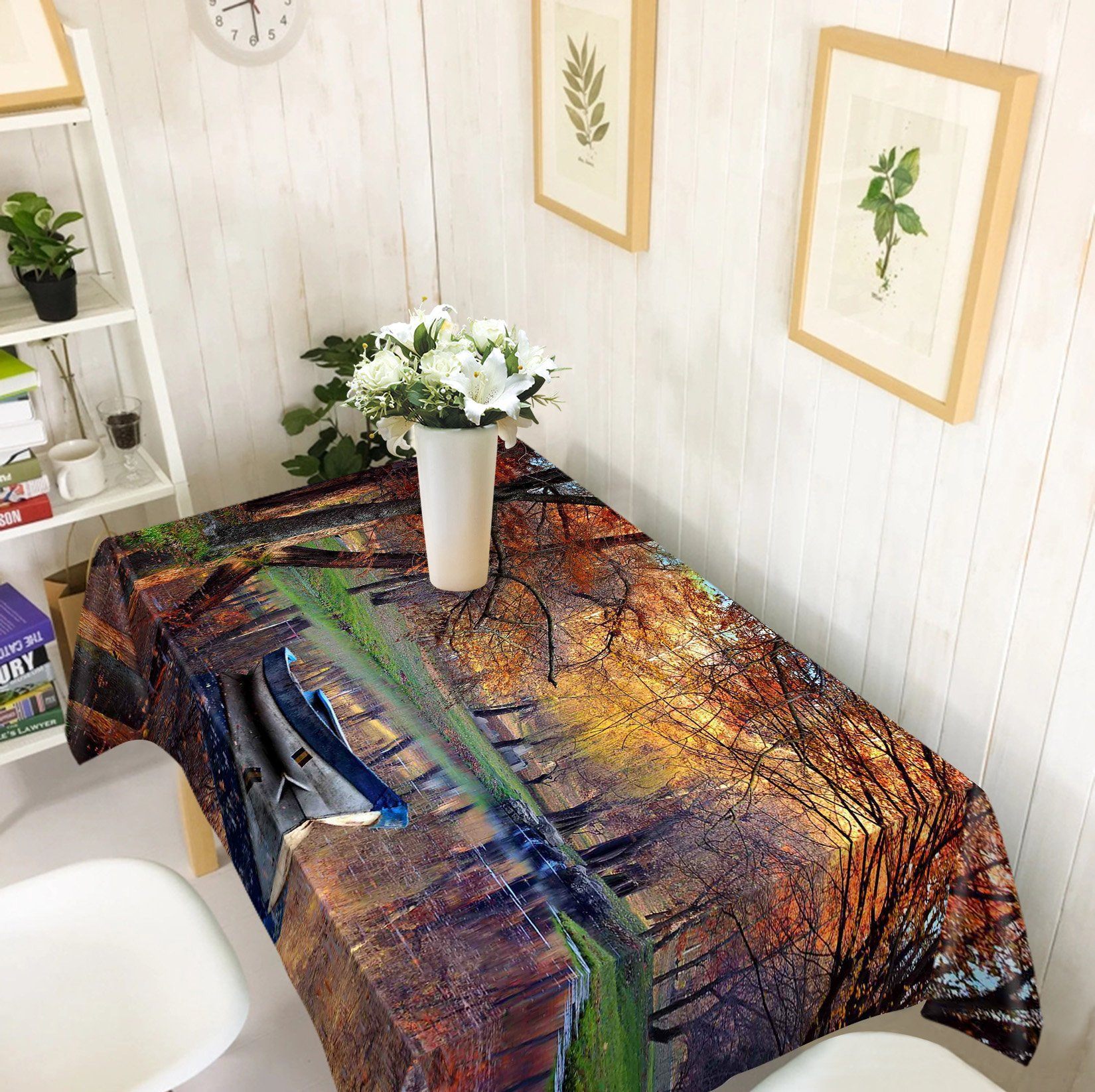 3D Forest Lake Boat 495 Tablecloths Wallpaper AJ Wallpaper 