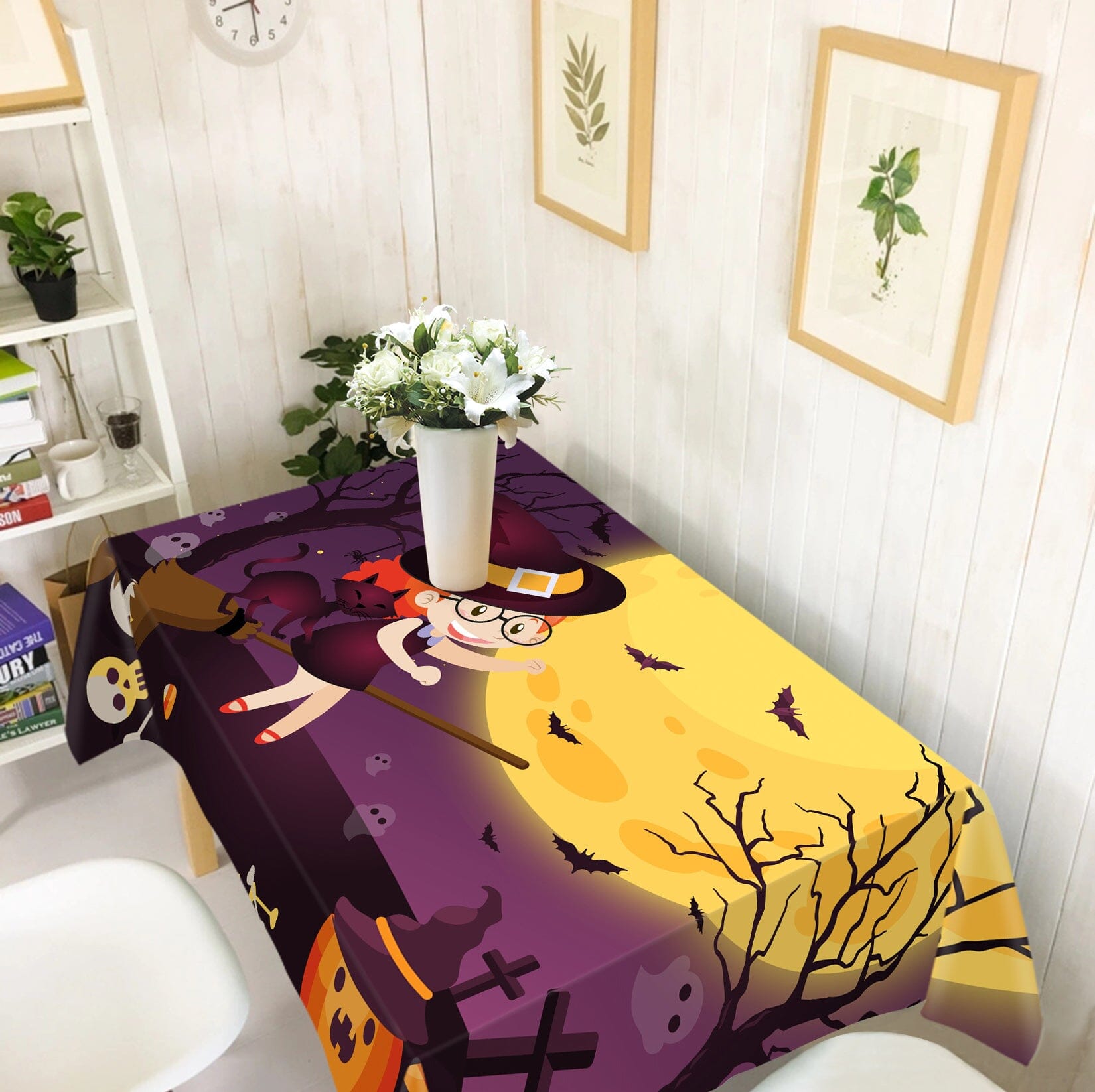 3D Cute Witch Bat Cat 042 Halloween Tablecloths Wallpaper AJ Wallpaper 