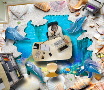 3D Shell Dolphin Floor Mural Wallpaper AJ Wallpapers 