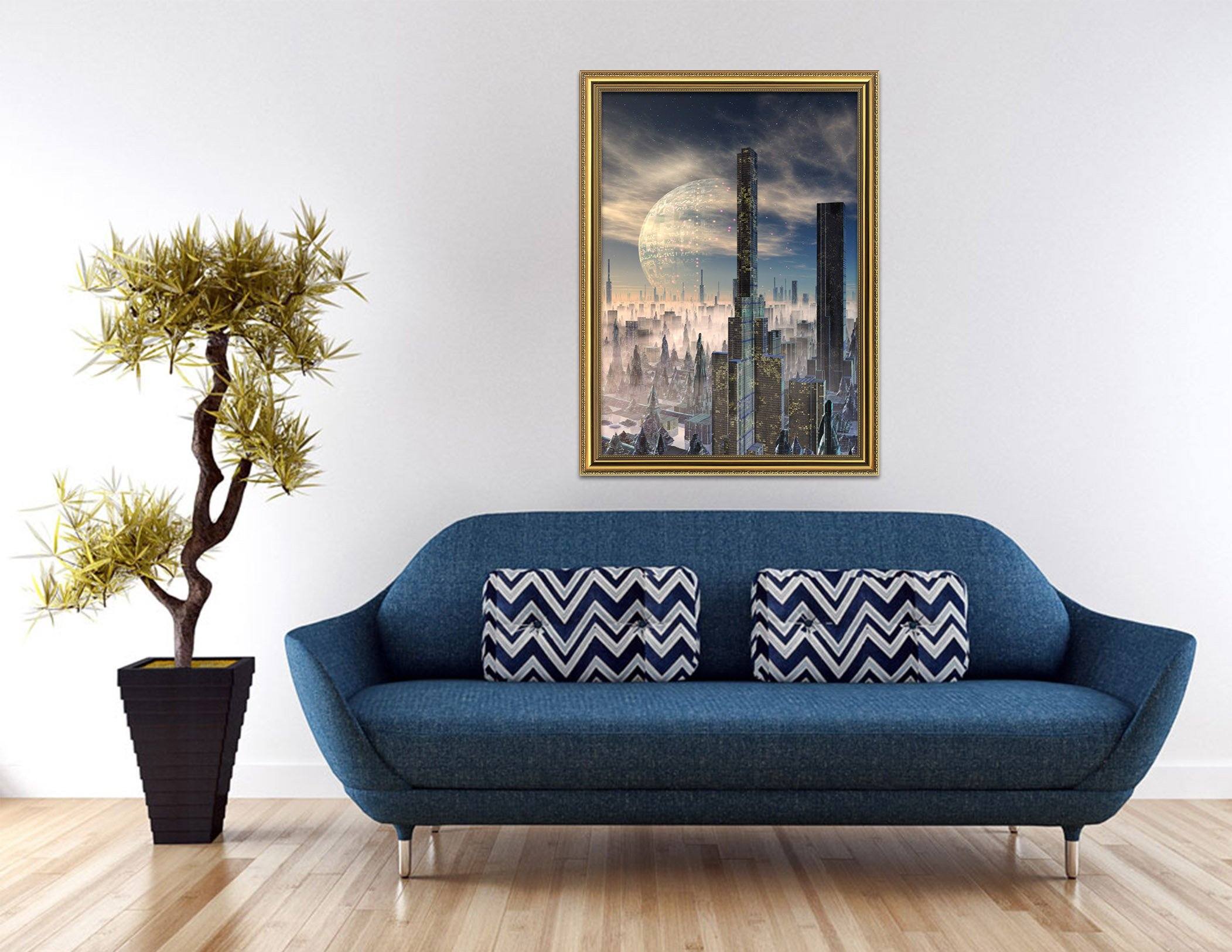 3D Moon City 045 Fake Framed Print Painting Wallpaper AJ Creativity Home 