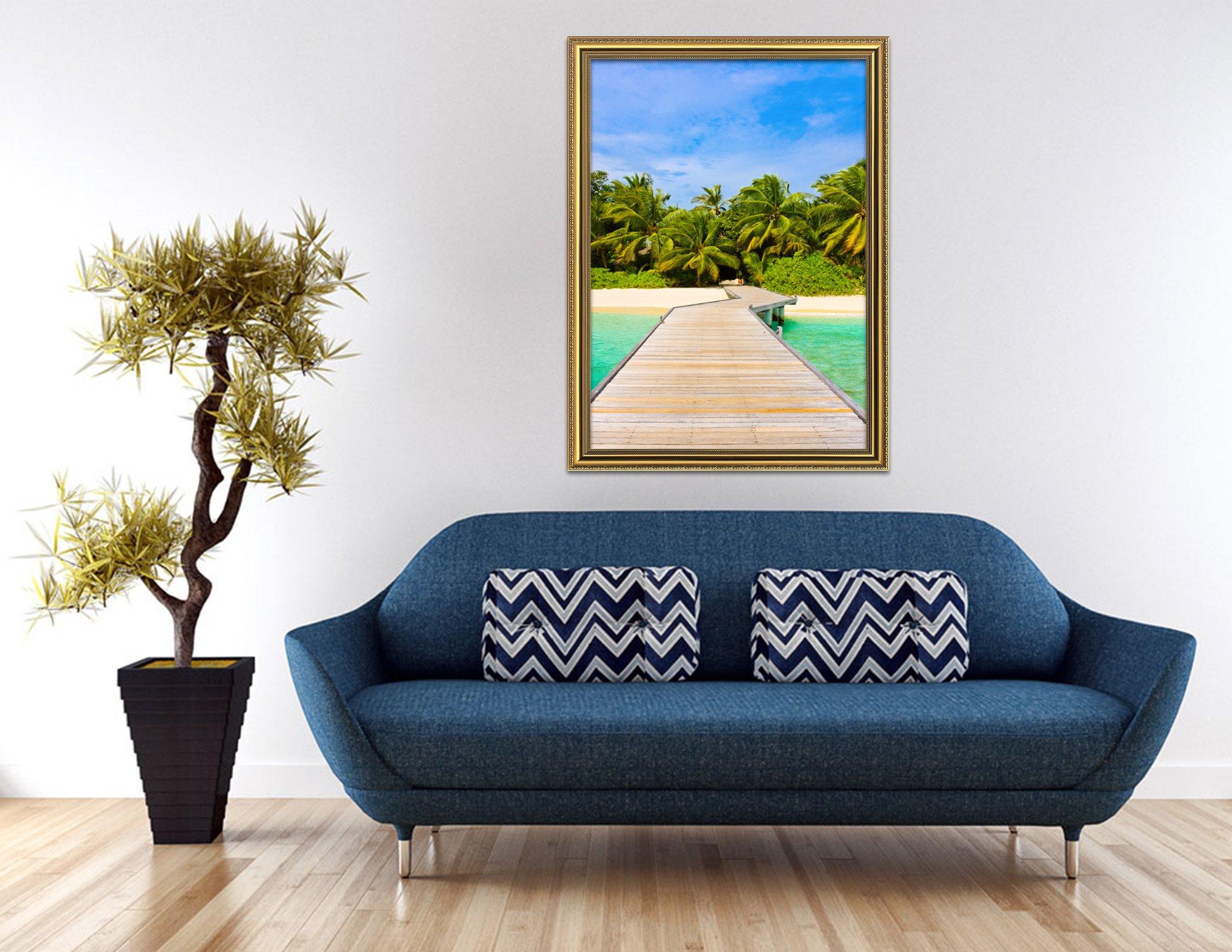 3D Wooden Bridge 011 Fake Framed Print Painting Wallpaper AJ Creativity Home 