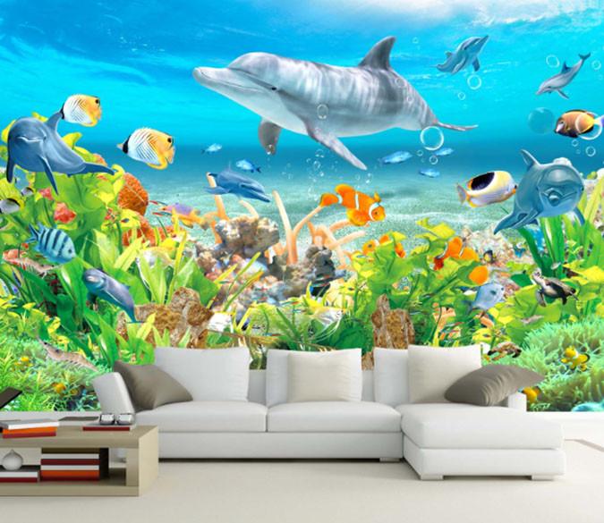 3D Marine Organisms Ocean Dolphin Fish Wallpaper AJ Wallpaper 1 
